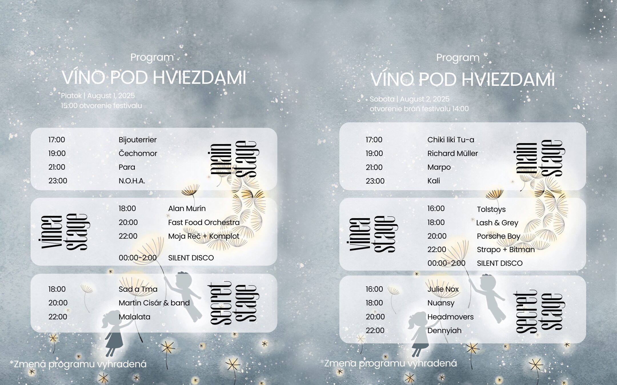 Vino pod hviezdami 2025 program